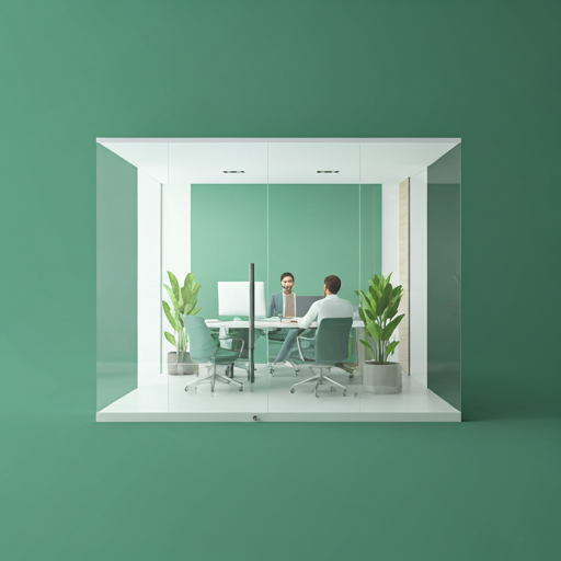 A clean, modern corporate office interior in Dhaka with glass walls and minimalist green decor. Professional staff are seen in the background working in a bright, high-key lighting environment. This setting represents the corporate partnership aspect of the business model, emphasizing professional reliability and sustainability leadership. - Punoshristi Bangladesh Plastic Recycling